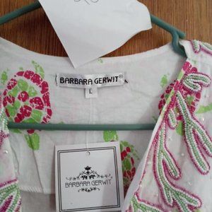 Barbara  Gerwit  size large, green ,red on white